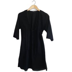 Kiket Women's  Lightweight Solid Black Empire Waist Drawstring Tunic Fits S-M